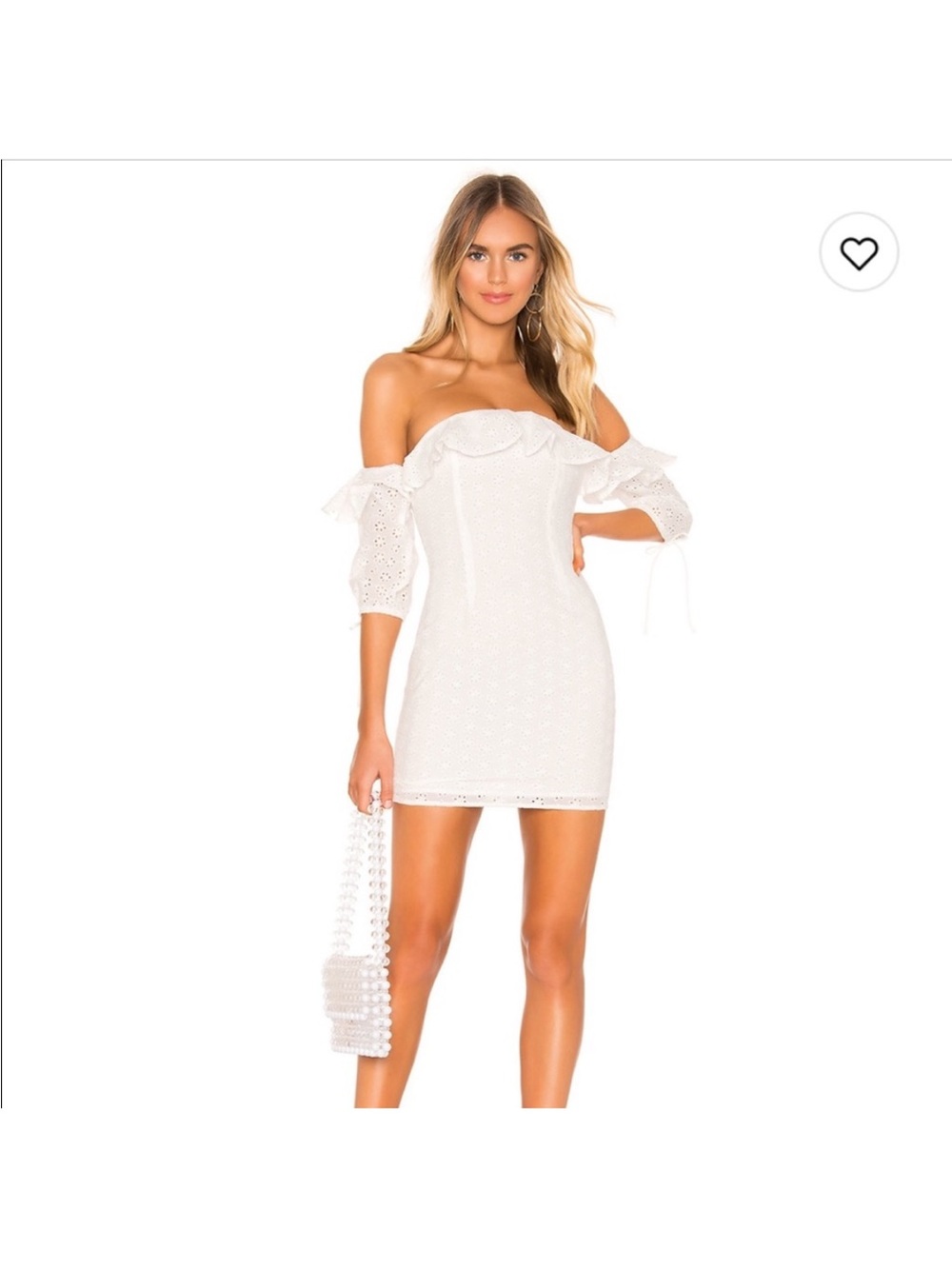 Superdown White Off-Shoulder Eyelet Mini Dress